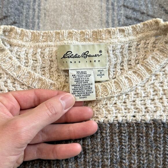 Vintage 90s Men’s Eddie Bauer Pullover Knit Sweater Size Small Chunky Fisherman - Picture 3 of 9